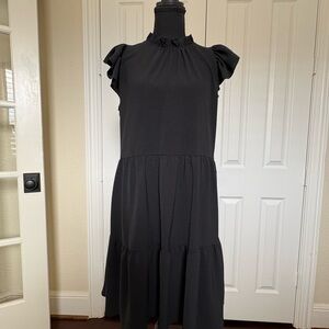 Entro Black Tiered Dress with Ruffle Sleeves